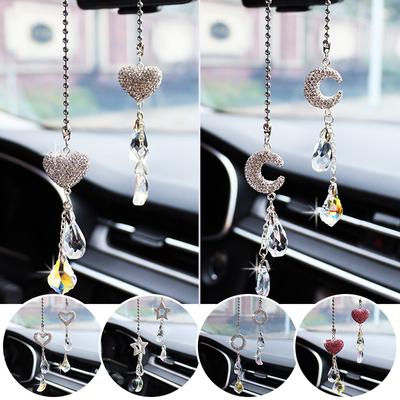 1ks Závěsná ozdoba do auta Přívěsek Bling Diamantový Křišťál Hvězdy Měsíc Přívěsky na zpětné zrcátko Auto Interiérové Stylingové Doplňky