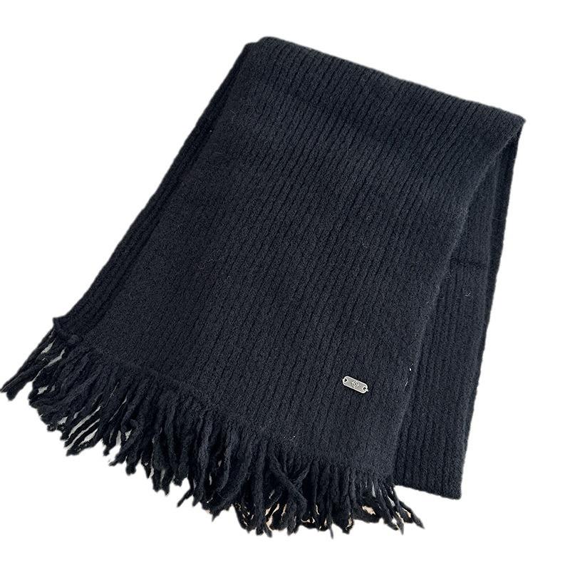 Wool Scarf for Women Knitted Yarn Solid Color Shawl for Couples Fashionable Tassel Scarf for Men