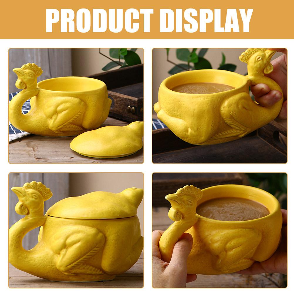 Funny Chicken Design Ceramic Coffee Mug with Lid Microwave Oven Safe Home Office Drink Cup for Tea Water Juice