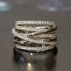 Multi Layered Cross Design Ring Lady Fashion Wide Finger Jewelry Silver Color Bright Zirconia Accessories for Daily Party