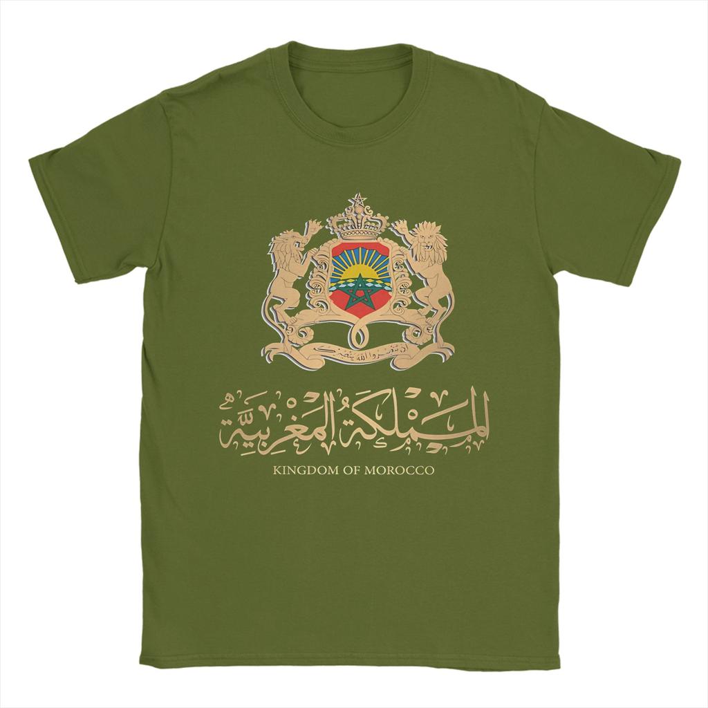 MOROCCO FLAG ON MOROCCAN EMBLEM IN GOLDEN Men T Shirt  Awesome Tees Short Sleeve Crewneck TShirts 100 Cotton Plus Size Clothes
