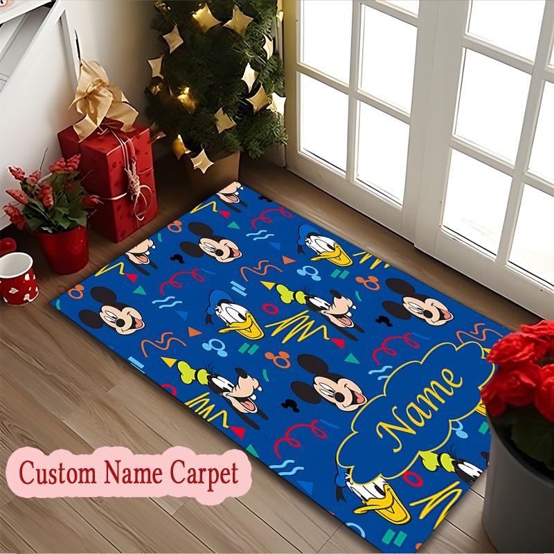 1pc Customize Name Chair Rug for Home Office Use, Colorful Mickey Mouse Storytime Area Carpet Appropriate for All Seasons