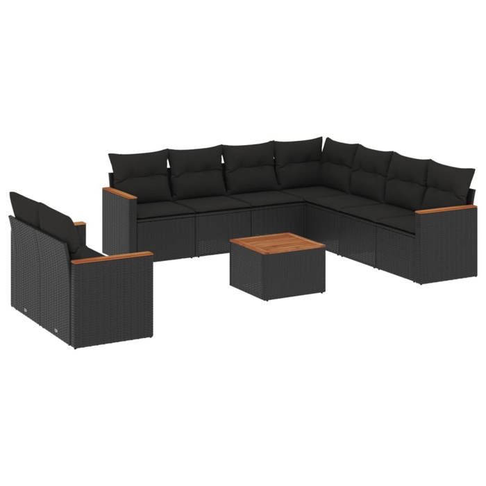 VidaXL Salon de Jardin avec Coussins 10 pcs, Canapés de Terrasse, Ensemble de Meubles de Patio, Mobilier d'Extérieur, Noir 3226104