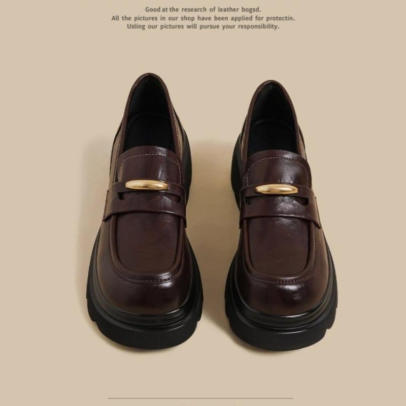 British style platform JK small leather shoes women's new heightening versatile loafers onepedal softsoled single shoes