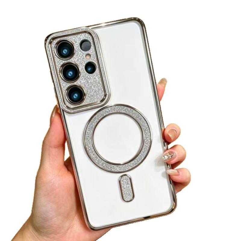 Applicable to Samsung S25ULTRA mobile phone case Flash diamond Magnetic transparent plating Galaxy S26 phone Case