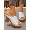 Plus Size Women Summer One Strap Thick Platform Chunky Heel Fish Mouth Slide Sandals Open Toe Height Increasing Beach Outdoor Shoes