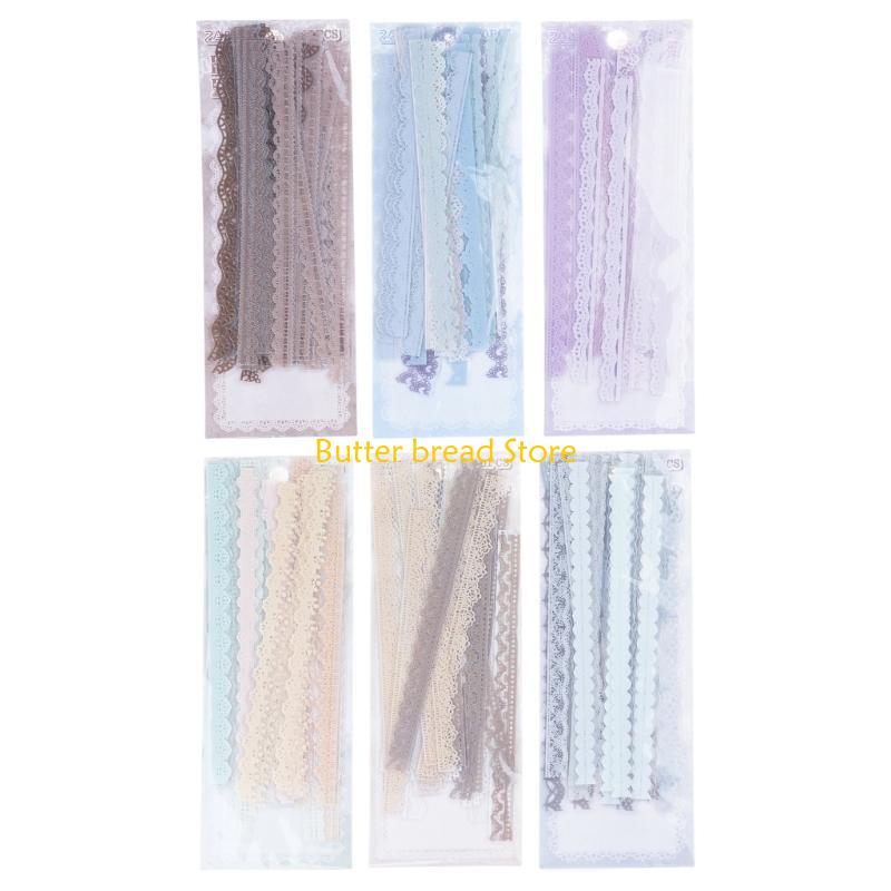 W89C 240Pcs Lace Decorative Sticker Aesthetic PET Sticker for Scrapbooking Journal