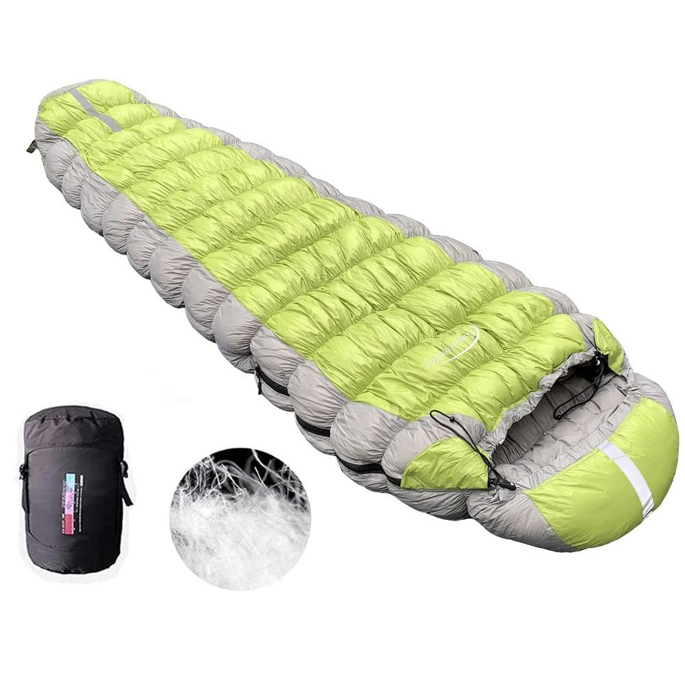 

Походный спальный мешок-мумия, наполнитель 95% гусиный пух 1000 г, высокая эластичность, сверхлегкий и теплый, пуховый спальный мешок светло-зеленый