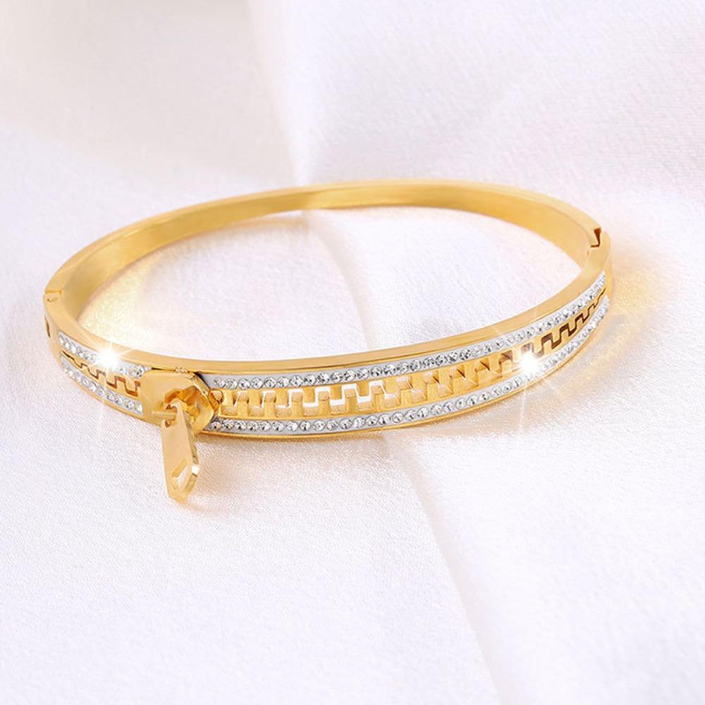 Shiny Zipper Bangle Vintage Zip Titanium Steel Hand Chain Exquisite Crystal Bracelet  Unisex