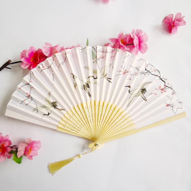 Vintage Bamboo Silk Women's Folding Fan - Portable Dance Gift