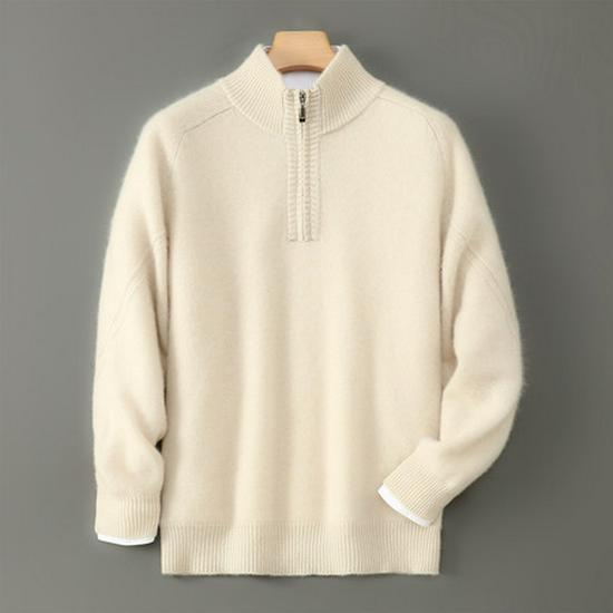 

Men s 100% Wool Half-High Collar Zipper Sweater - New Versatile Solid Color Casual Knitwear S