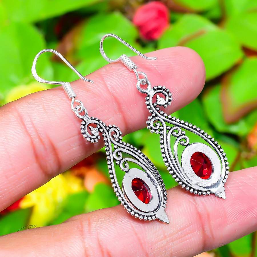Mozambique Garnet Gemstone 925 Sterling Silver Gift Jewelry Earring 2.01"