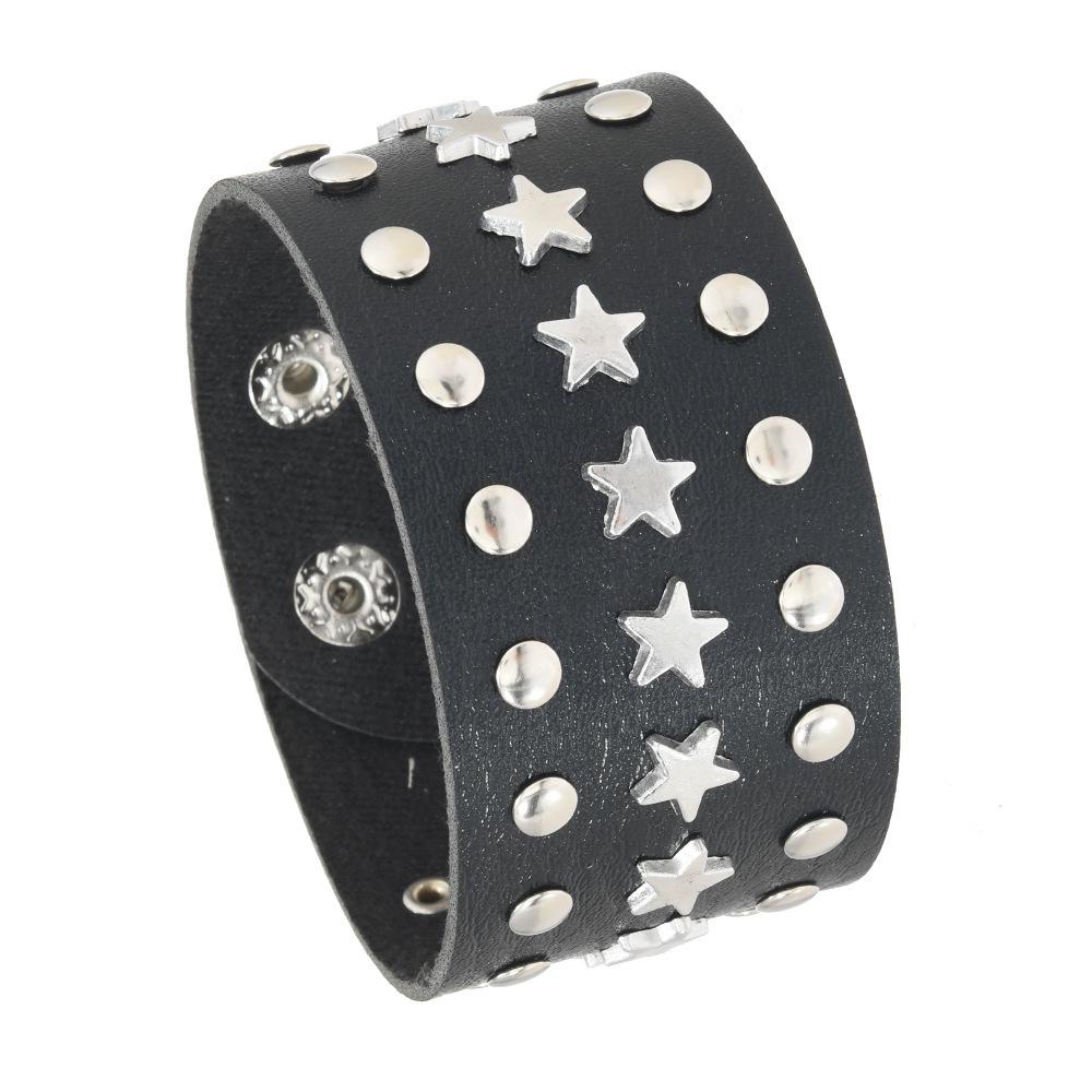 Cross-Border Hot Selling Punk Spiked Rivet Men's Leather Wristband Bracelet