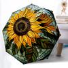 1pc Sunflower StainedGlass Automatic Open/Close Umbrella, Portable Folding Umbrella, Compact Travel Umbrella For, Birthday/Christmas Gift 5028