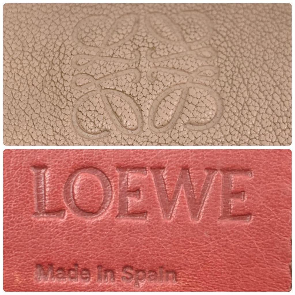 LOEWE T Shopper Anagram Tote Shoulder Crossbody Bag Leather Pink Beige A4 Size Compatible