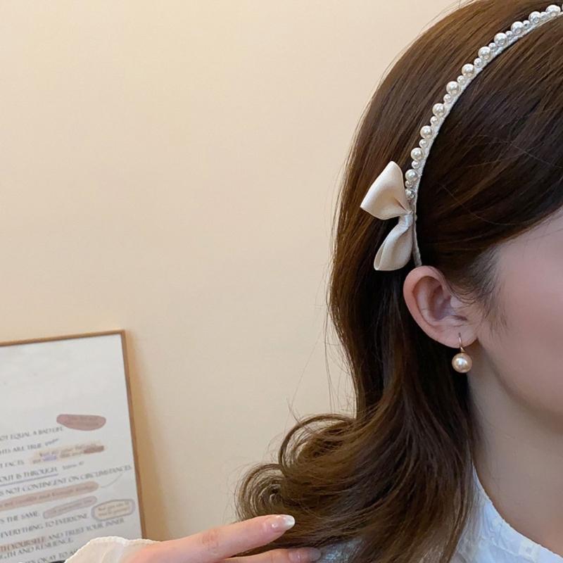 White Artificial Pearls Bowknot Headbands Comfortable to Wear Hair Styling Tool for Fashionable Women Teens Girl Party Use
