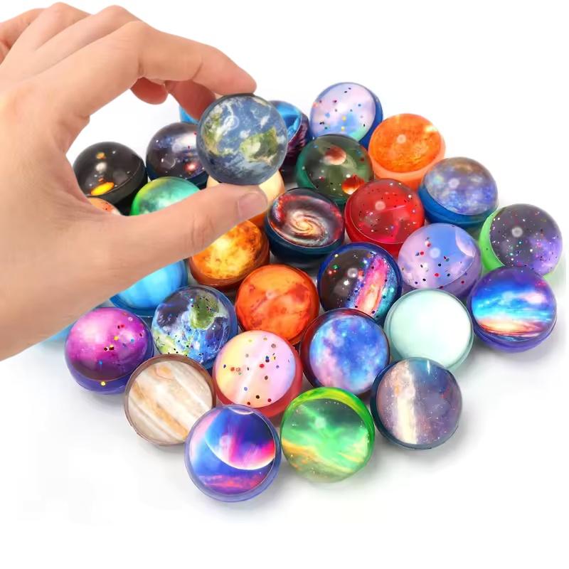 12Pcs Planet Elastic Ball Children Bouncy Ball Toy Rubber Indoor And Outdoor Toys Starry Sky Elastic Ball Juggling Jumping Ball