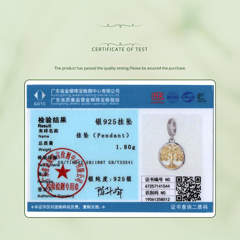 Colgante Árbol de la Vida de Plata de Ley S925 Chapado en Oro de 14K Accesorios Nicho Pulsera Retro de la Suerte con Cuentas