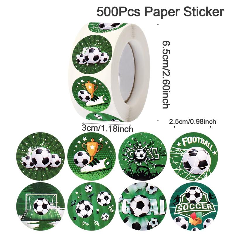 

500pcs Green Soccer Stickers Football Themed Paper Sticker for Boys Birthday Baby Shower Party Decor Supplies Sports Decor 2.5CM