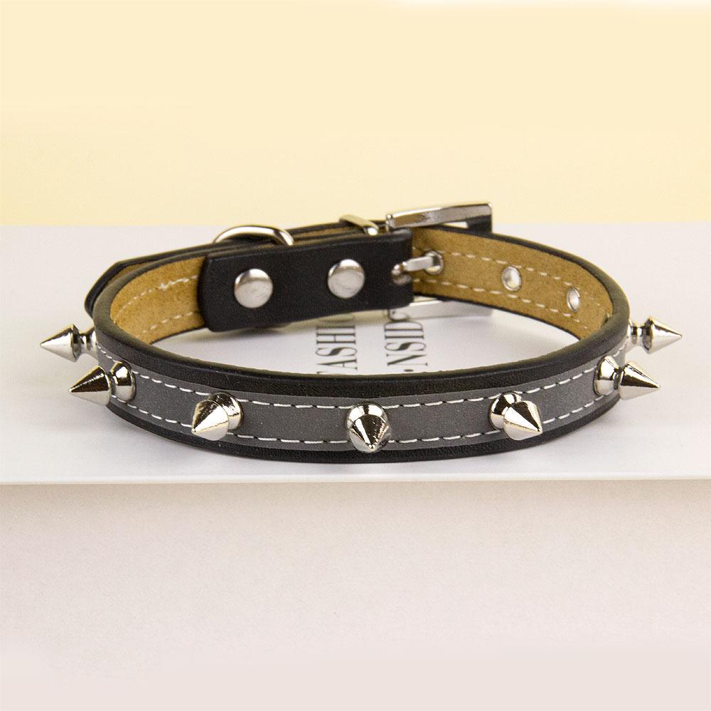 

Pet Collar Punk Rivet Explosive Personalized Metal Buckle Adjustable Cat and Dog Universal Neck Cover Leather Collar S #1.5cm width * 30cm total length чёрный