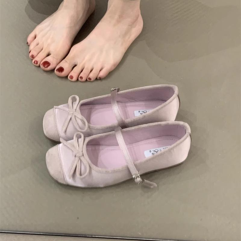 2025 Spring Evening Breeze Temperament Purple with Skirt Shallow Mouth Single Shoes Gentle and Cute Inner Increase Ballet Shoes Women's Shoes