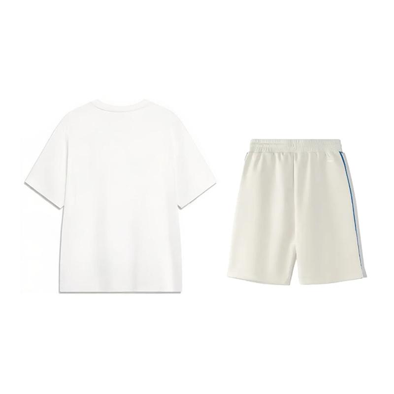 Li Ning Logo Print Round Neck Short Sleeve Loose Fashion Comfortable Five Point Pants Casual Sports Suit Unisex Suit YHSV373-1+YKSV129-1