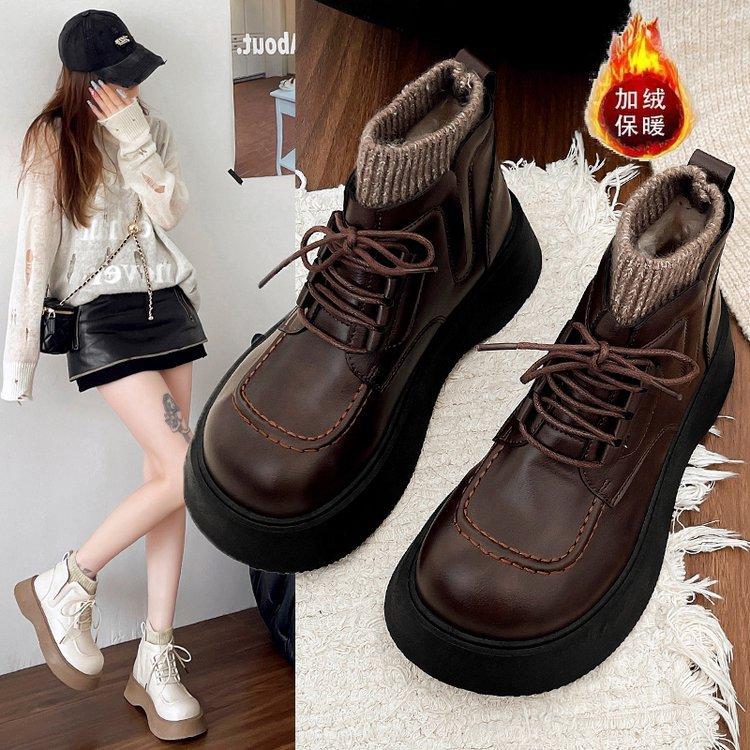 Fashion Hot Selling Snow Boots for Women Female Shoes Boots-Women Winter Footwear Ladies 2025 Autumn Rock Ankle Lace-Up Boots Rock Shoes