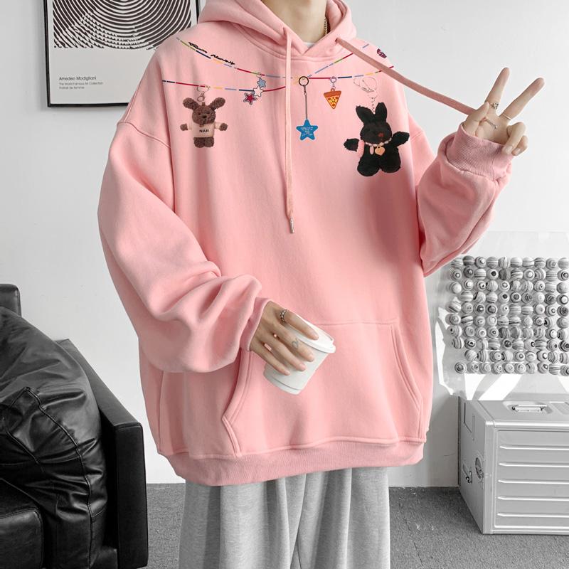 Autumn Winter Vintage Loose Hooded Sweatshirt Men Fashion Print Casual Hoodie Y2K Streetwear Sweatshirts