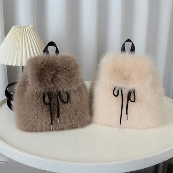 Women Furry Backpack Casual Cute Fluffy Daypack Drawstring Closure Soft Girls Fuzzy Backpack for Street Travel Commuting Daily Errands