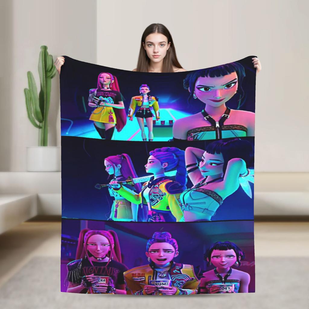 Demon KPop Blanket Soft Funny Plush Throw Blanket For Kids Bedroom Flannel Bedspread Bed Cover