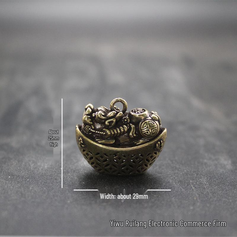 Brass Pixiu Eight Directions Wealth Keychain & Car Pendant