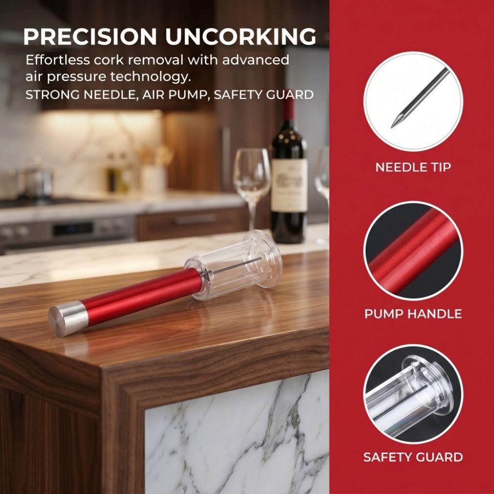 Red Cork Remover Aluminum+ABS Corkscrew Tools Easy Air Pump Pressure Bottle Opener  Red Wine Bottle