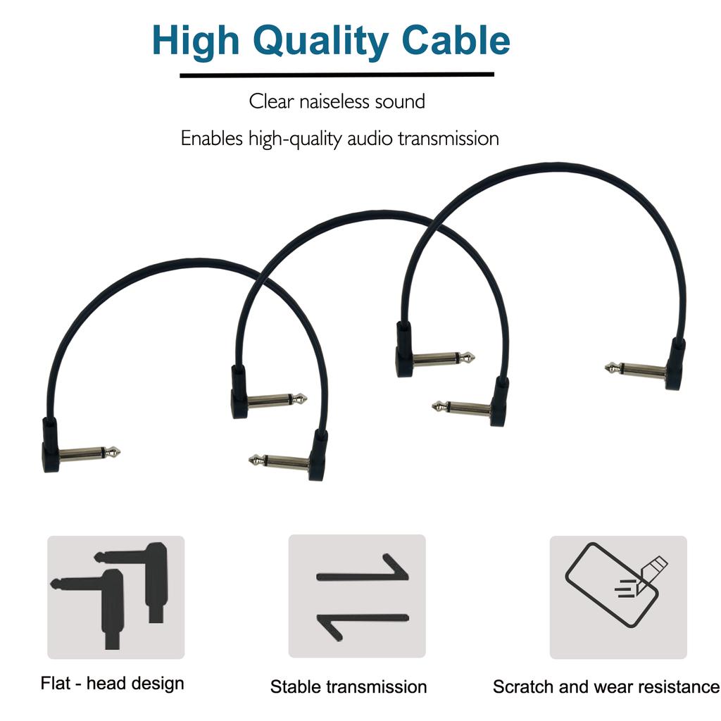 4Pcs 1/4" Right Angle Electric Guitar Pedal Audio Cable - Noise Free Space Saving Durable Pedal Board Cables for Guitar Pedals