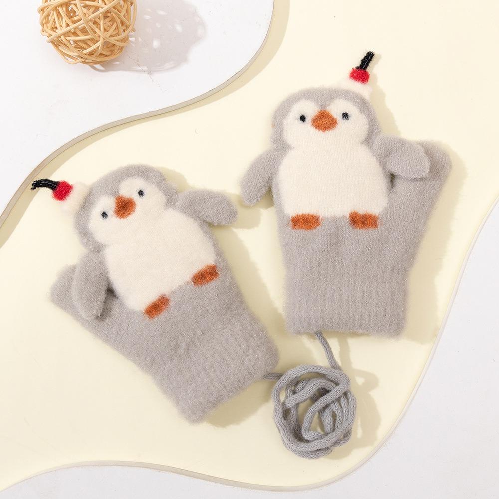 Anti Lost String Baby Winter Knit Glove Fleece Lined Student Cartoon Glove Daily Winter Wear