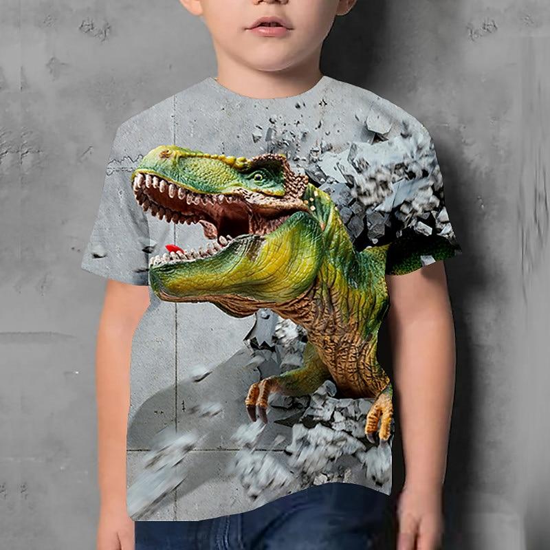 Kids Boys T shirt Tee Animal Dinosaur Short Sleeve Children Top Casual Print Cool Daily Summer Deep Army Green