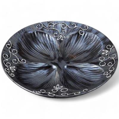 Takumifu Arita Ware Plate, Black Arabesque Lustre, Shell Pattern, Made In Japan