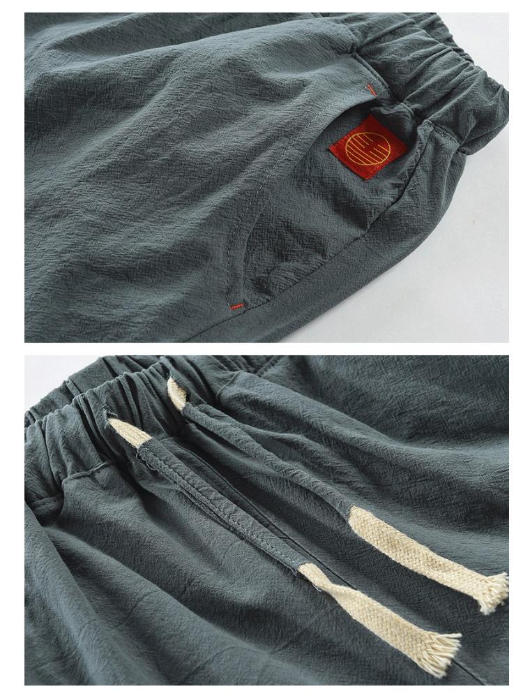 Summer Men's Casual Solid Color Shorts, Cotton and Linen Lace Up Leg Buckle Men's Pants