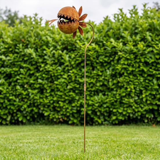 Carnivorous Plant Garden Stake, Large Metal Flytrap Plant Sculpture, Rusty Insectivorous Plant Ornament, Outdoor Decoration for Yard Patio Lawn