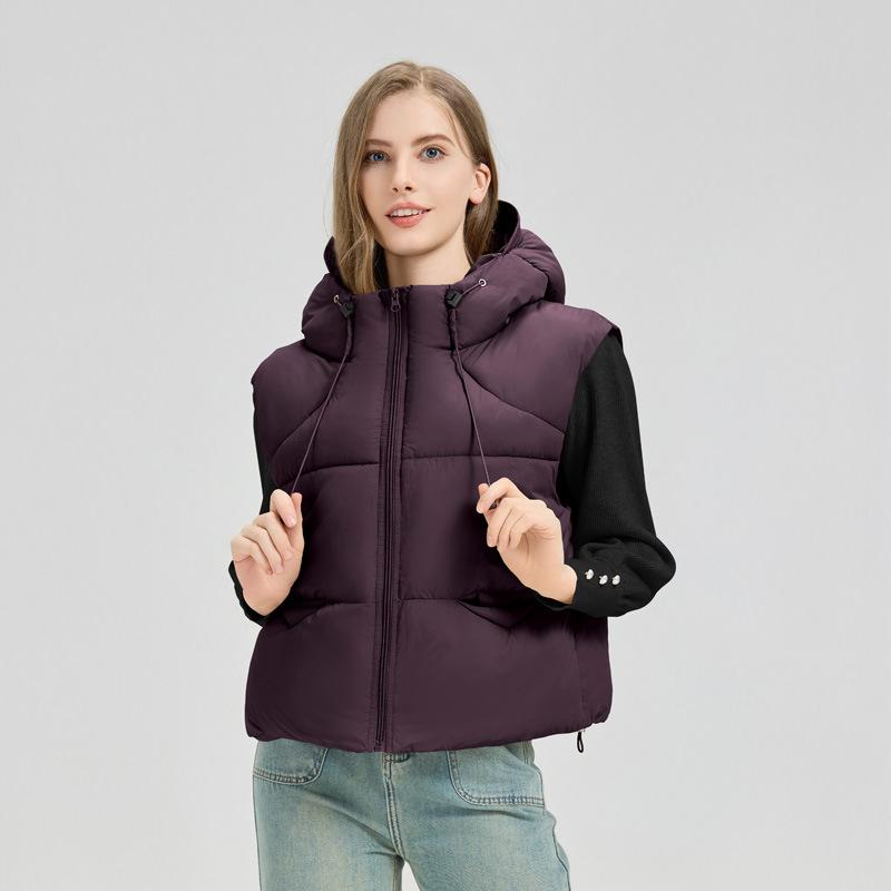 Cotton vest short 2025 new hooded jacket women's autumn and winter sleeveless vest outer vest small women's clothing