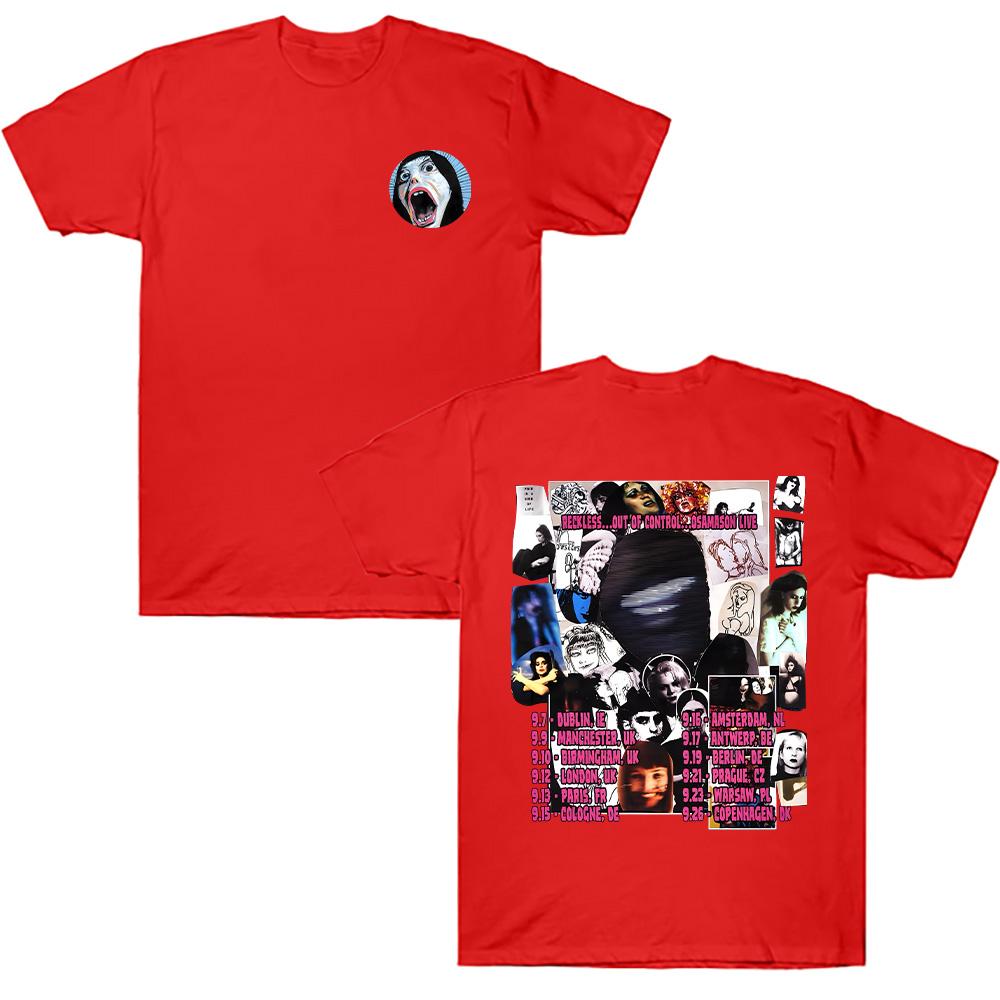 

Футболка OsamaSon Tour 2025 Высококачественный хлопок Круглый вырез Короткий рукав Хлопковая футболка Женская Мужская Уличная одежда Топы Ретро Готическая одежда XXL красный