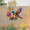 Patio Wall Decoration Hummingbird Bloom Metal Art Colorful Floral Bird Decor Iron Rust-resistant Outdoor Hanging Sculpture for Indoor Garden