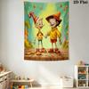 Pinocchio Fairy Tale Tapestry, Two Puppet Friends Print Wall Hanging Tapestry for Bedroom Living Room Background Decor