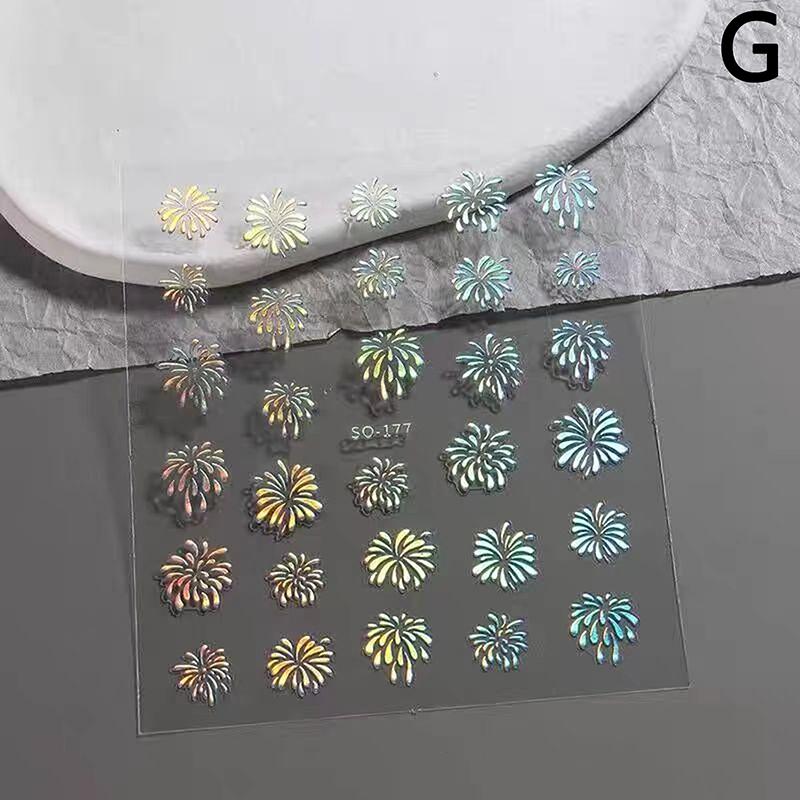 

1 лист Романтичный год Фейерверк Наклейка для ногтей 3D Рельеф Цветной Лазерный Фейерверк Самоклеящиеся Наклейки для украшения ногтей as the picture