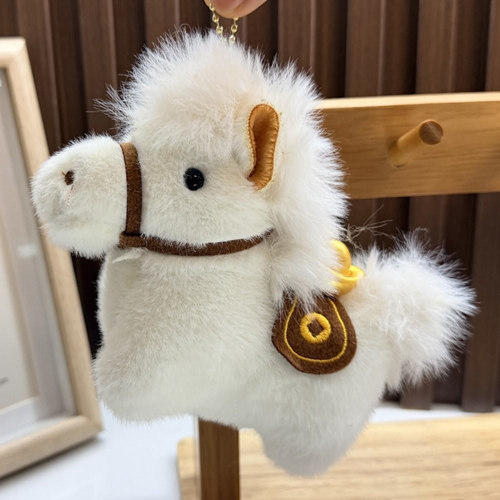 Cute Plush Horse Keychain Creative Stuffed Animal Keyring Funny Yuanbao Pony Pendant Festive Decor