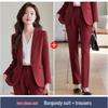 Women's Plus Size Wine Red Blazer Set - Elegant Formal Wear for Art Exams and Professional Hosting