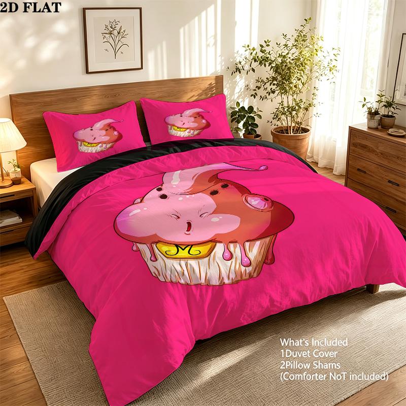 Majin Buu Pattern Bedding Quilt Set Quilt Cover Pillowcase Home Birthday Gift(1 * duvet cover + 2 * pillowcase, without core)