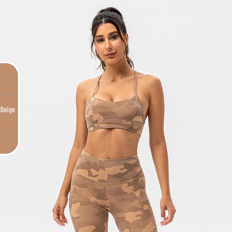 Women's Shockproof Camouflage Sports Bra - Antibacterial, Stylish Back Design for Summer Fitness & Yoga