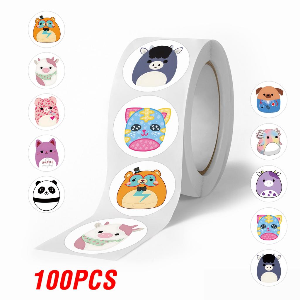 100-500pcs Round Cartoon Animal Sticker Reward Stationery Stickers Children CuteToy Game Tag DIY Gift Decoration Label