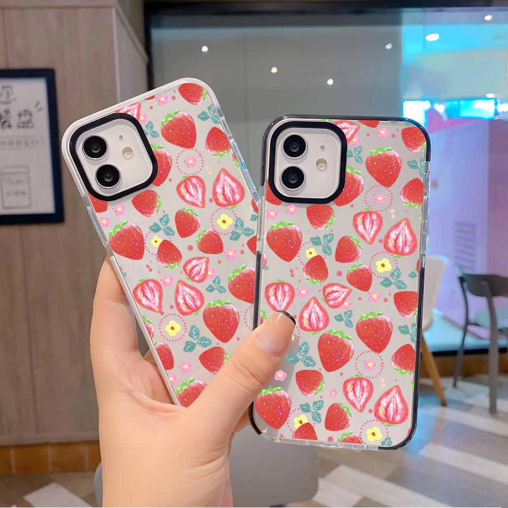 Ins Wind Strawberry Mobile Phone Case Apple 15pro Summer New Transparent Case iPhone17 Anti-drop Soft Case 13 Girls