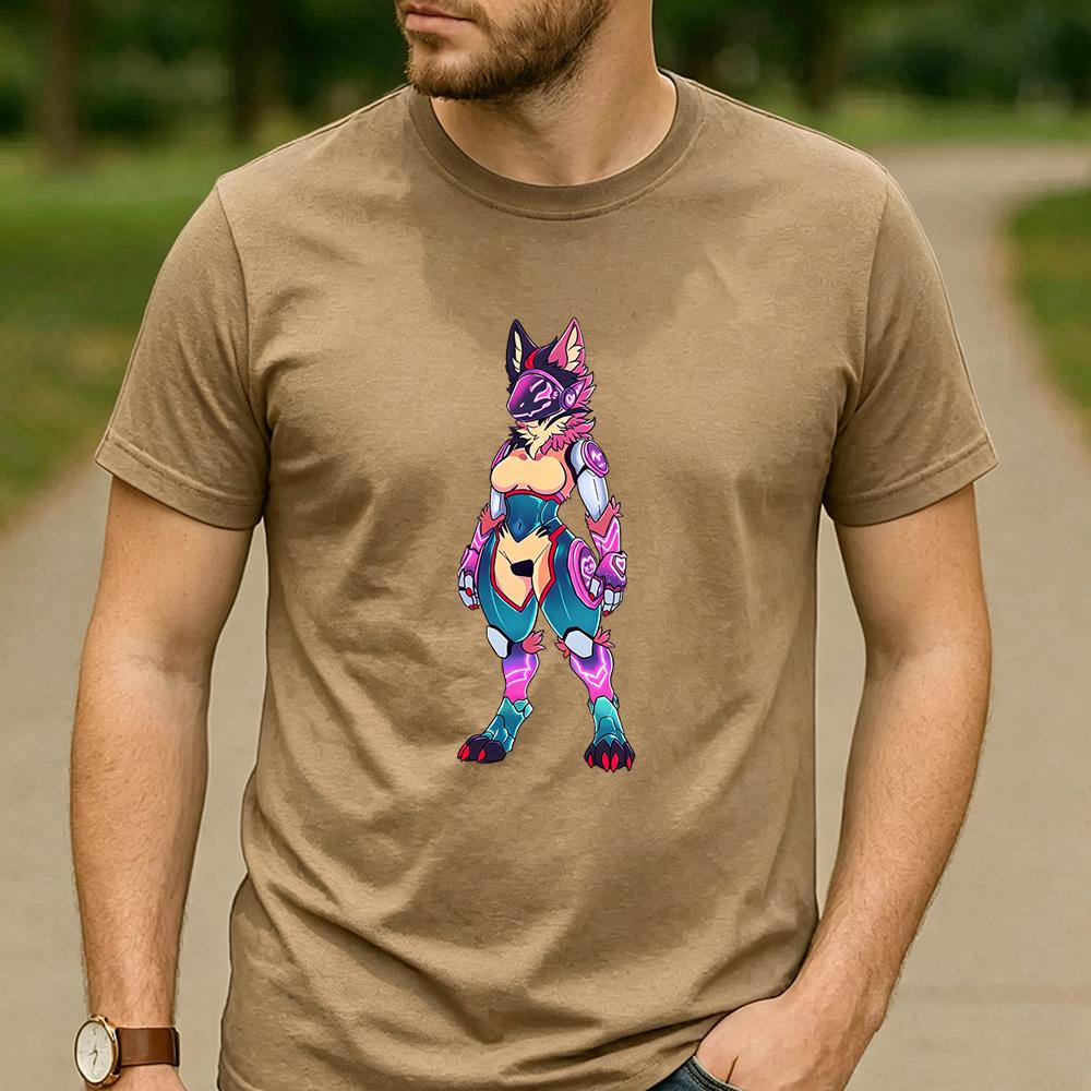 Unisex Mecha Protogen Furry Fursona Full Body Graphic T Shirt Unisex Cotton Neon Tech Mechanical Anthro Gamer Fan Tee